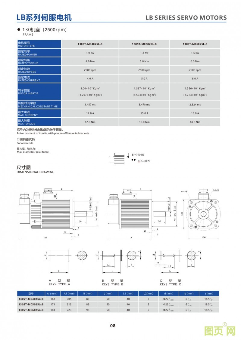 6-LB series 130ST servo motor華大電機(jī)130ST系列電機(jī)參數(shù)及外觀尺寸